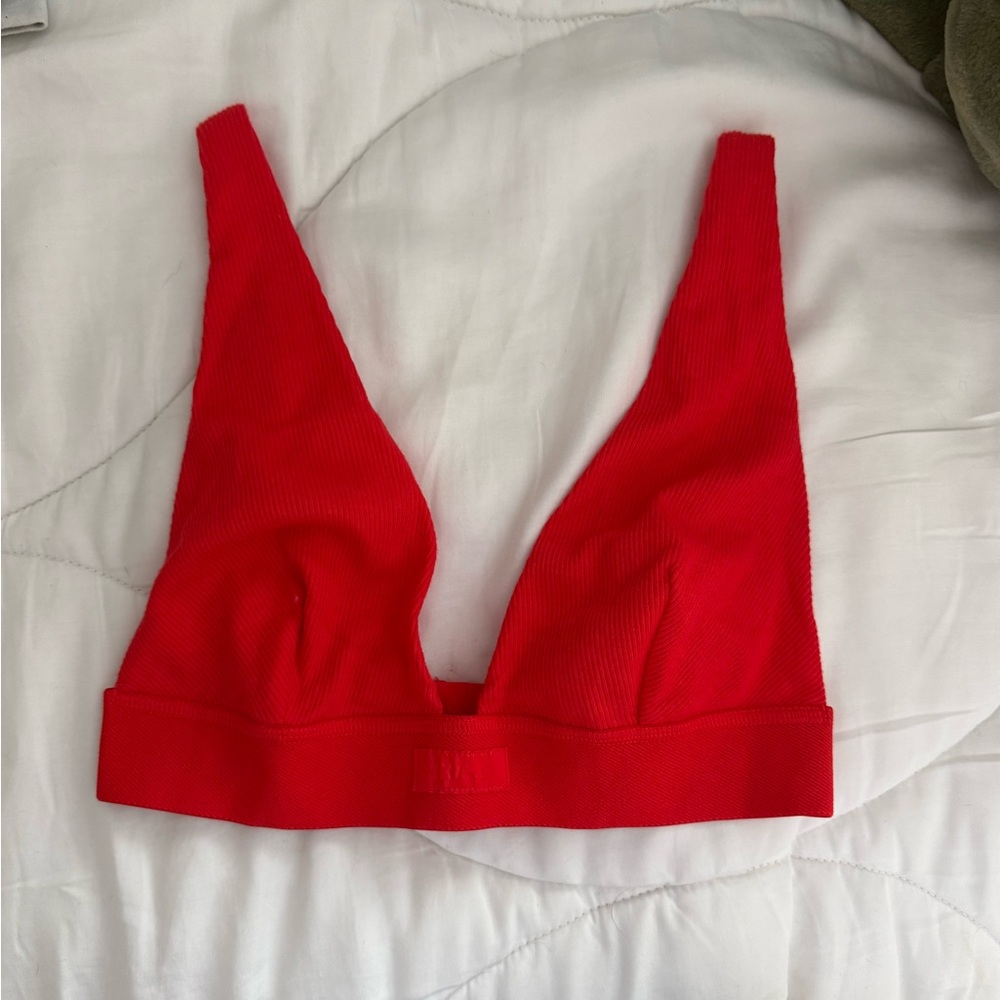 Skims Red Cotton Rib Plunge Bralette